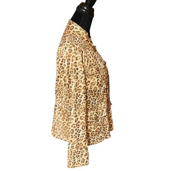 Chicos Leopard Print Jacket Size 2 (Large 12) Jacket Metallic Gold Buttons NEW - Picture 3 of 7